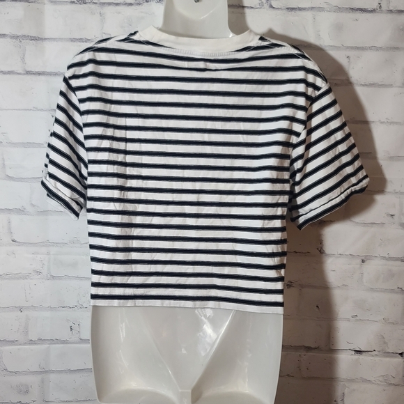 Madewell Cropped Striped Boxy Fitted T-shirt XS - Picture 2 of 3